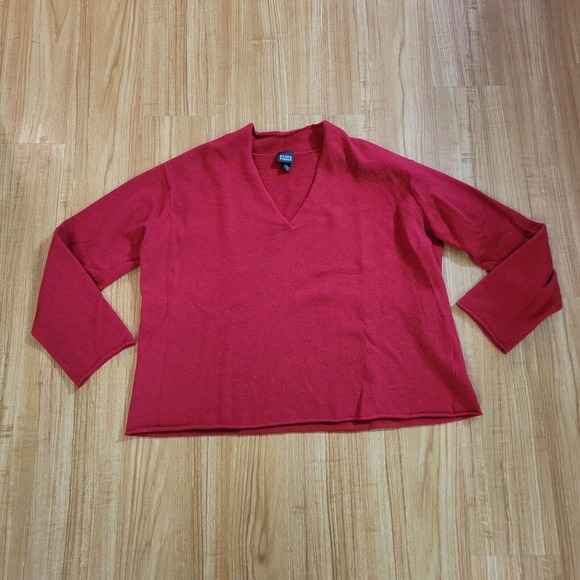 Eileen Fisher Sweater Top Womens Medium Red Merino Wool Holiday Basic Casual - Picture 2 of 12